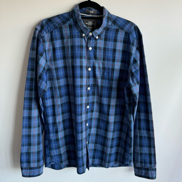 H&M Blue Red Plaid Long Sleeve Button Shirt Size Medium - Picture 2 of 5
